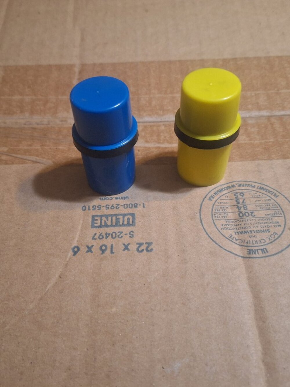blue and yellow salt and pepper shakers